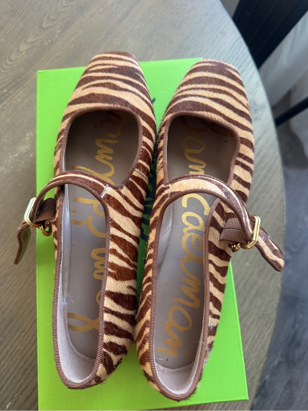 Sam Edelman Zebra-Print Mary Jane Flats - Brown/Cream - Picture 2 of 4